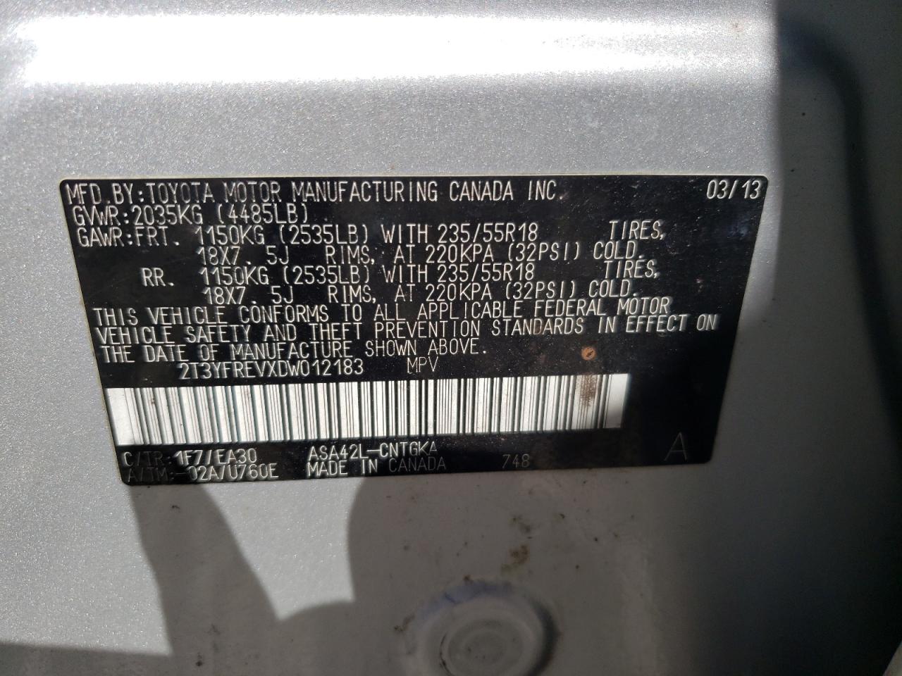 Photo 10 from auction – 2013 TOYOTA RAV4 LIMIT with VIN 2T3YFREVXDW012183