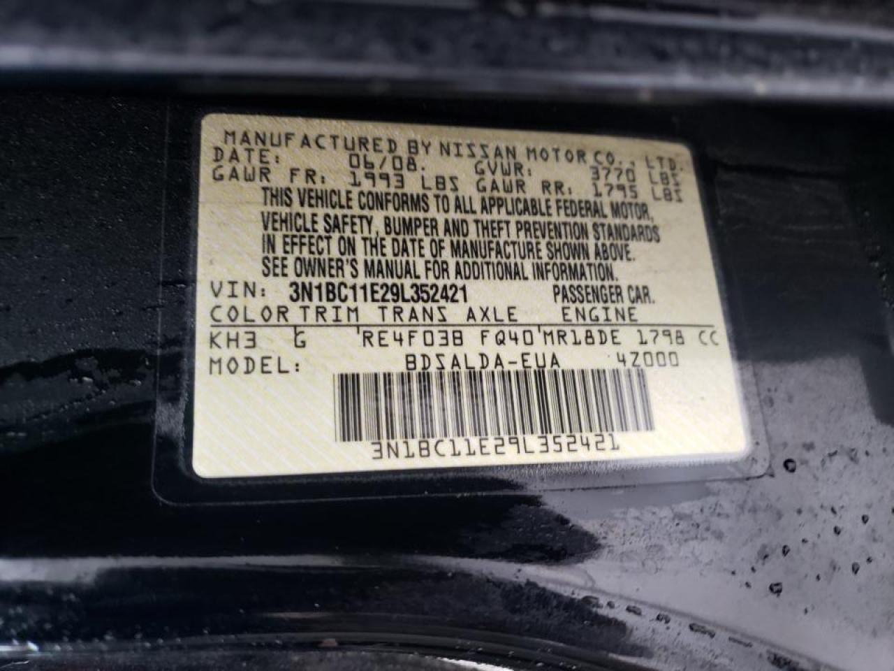 Photo 10 from auction – 2009 NISSAN VERSA S with VIN 3N1BC11E29L352421