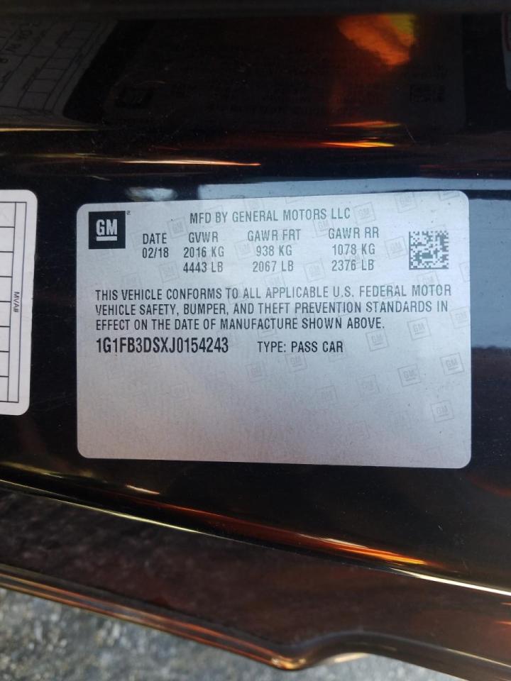 Photo 10 from auction – 2018 CHEVROLET CAMARO LT with VIN 1G1FB3DSXJ0154243