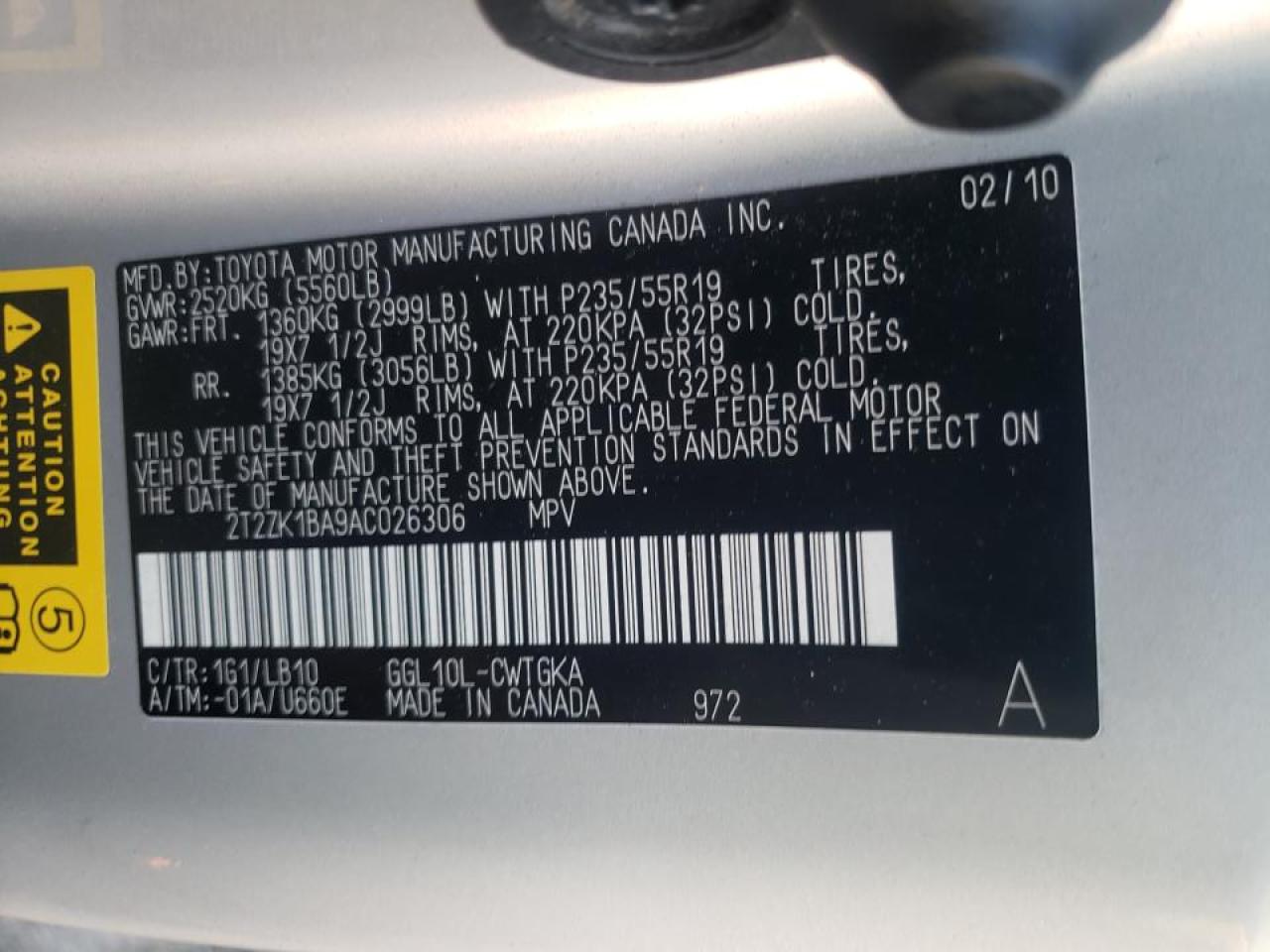 Photo 10 from auction – 2010 LEXUS RX 350 with VIN 2T2ZK1BA9AC026306
