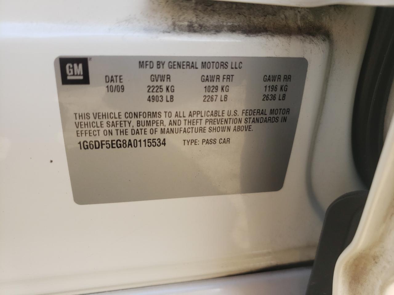Photo 10 from auction – 2010 CADILLAC CTS LUXURY with VIN 1G6DF5EG8A0115534