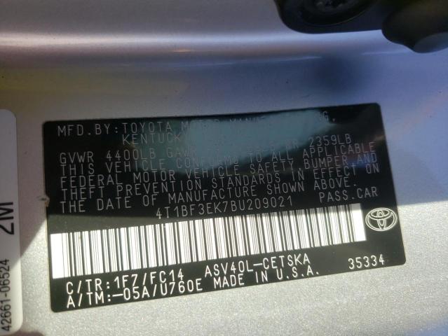 Photo 10 from auction – 2011 TOYOTA CAMRY BASE with VIN 4T1BF3EK7BU209021