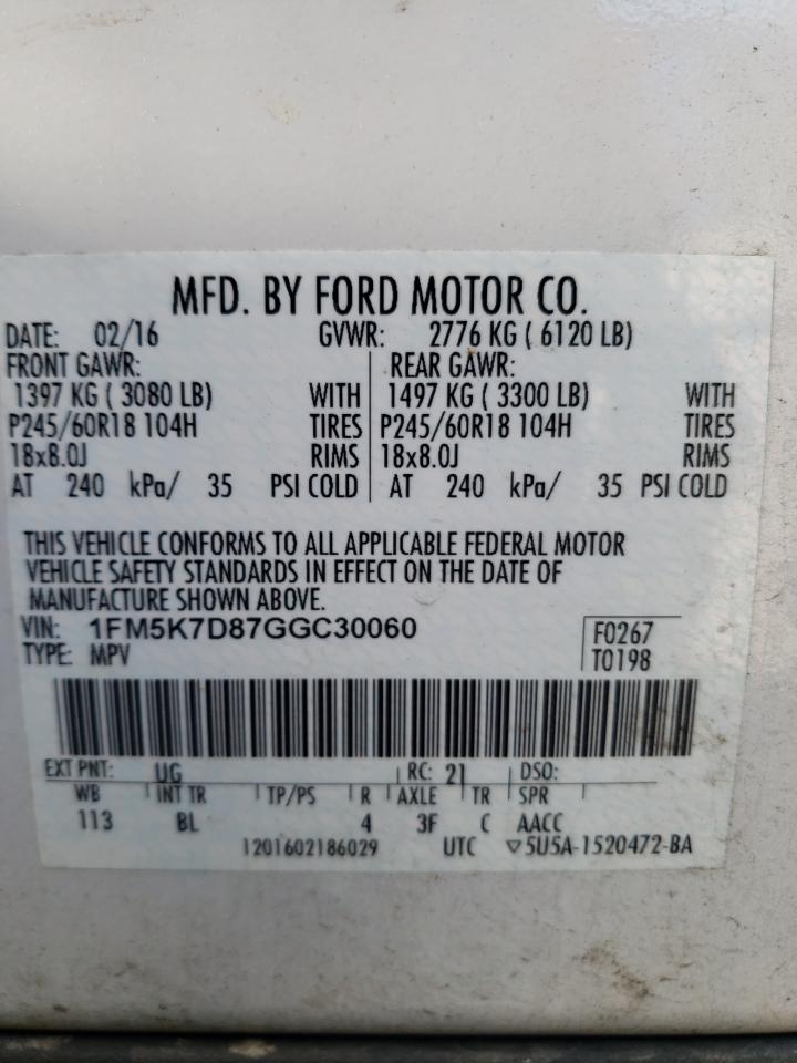Photo 10 from auction – 2016 FORD EXPLORER X with VIN 1FM5K7D87GGC30060