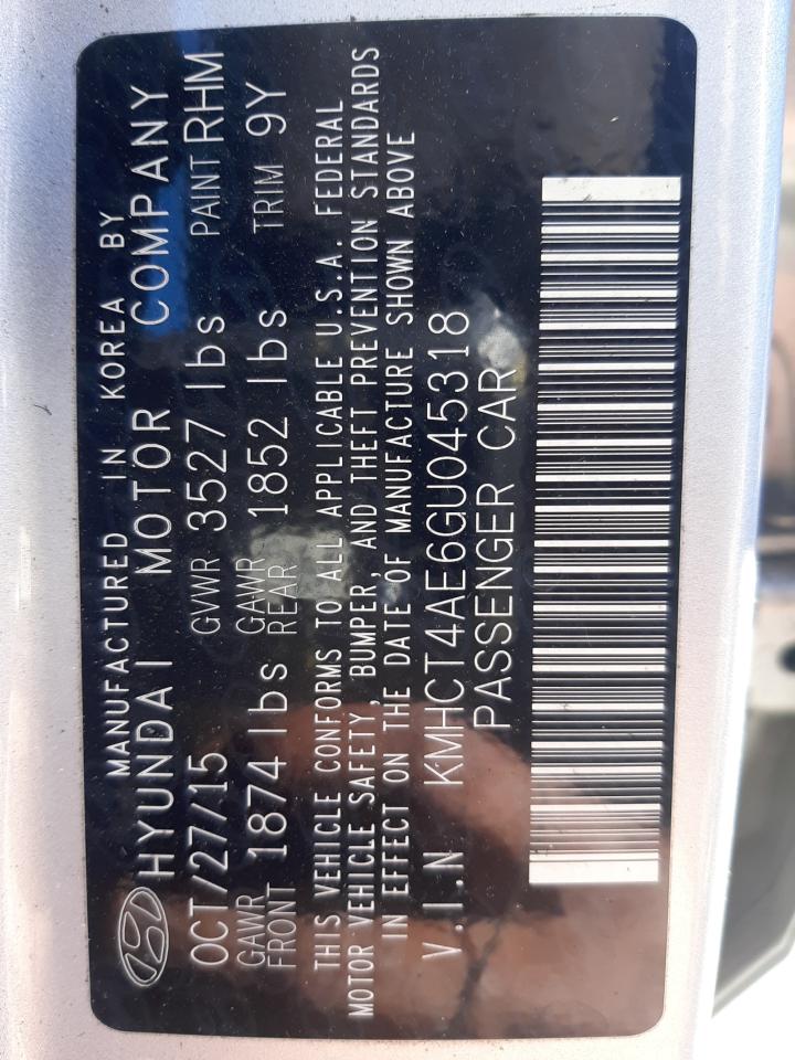 Photo 10 from auction – 2016 HYUNDAI ACCENT SE with VIN KMHCT4AE6GU045318