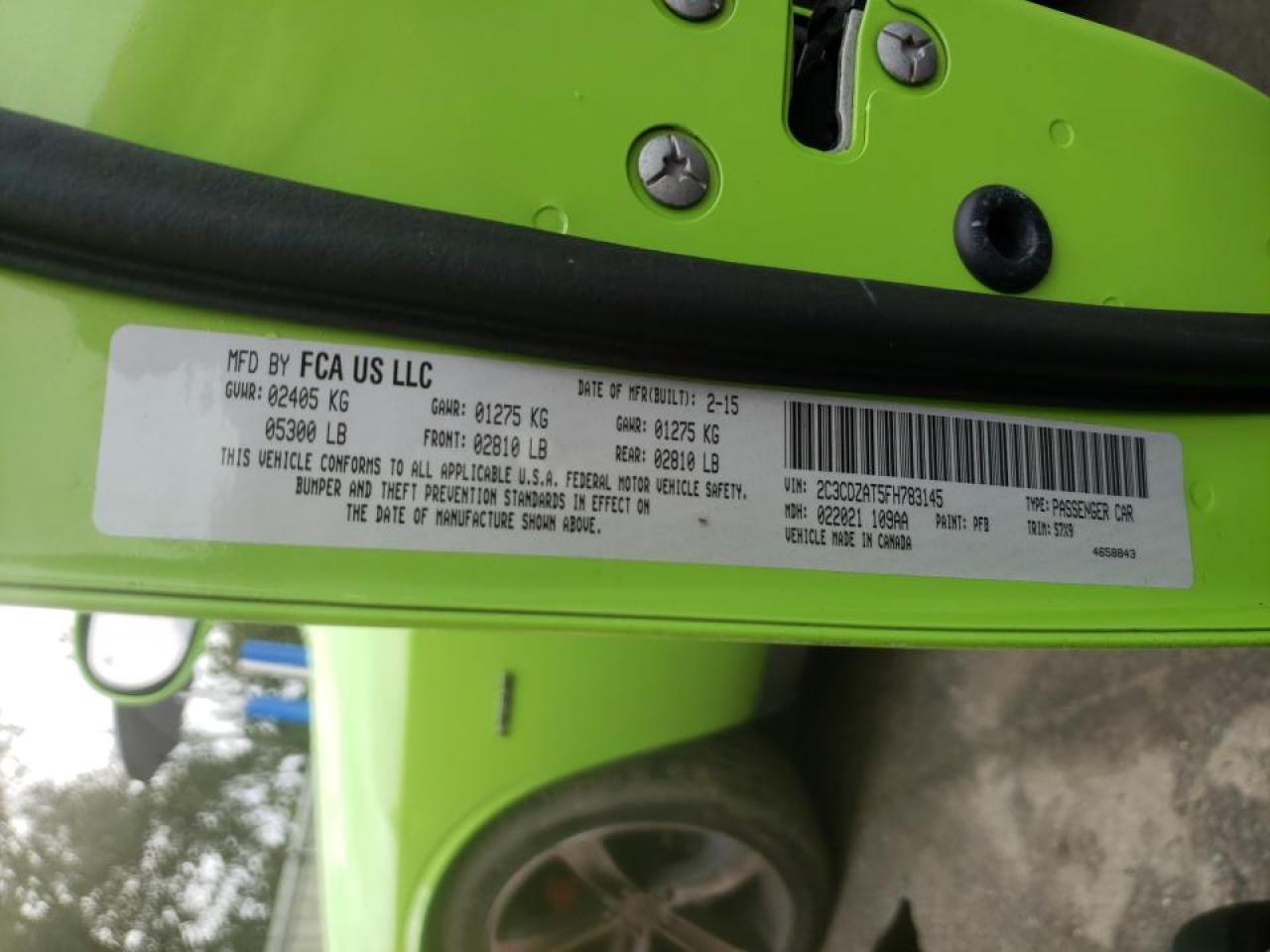 Photo 10 from auction – 2015 DODGE CHALLENGER with VIN 2C3CDZAT5FH783145