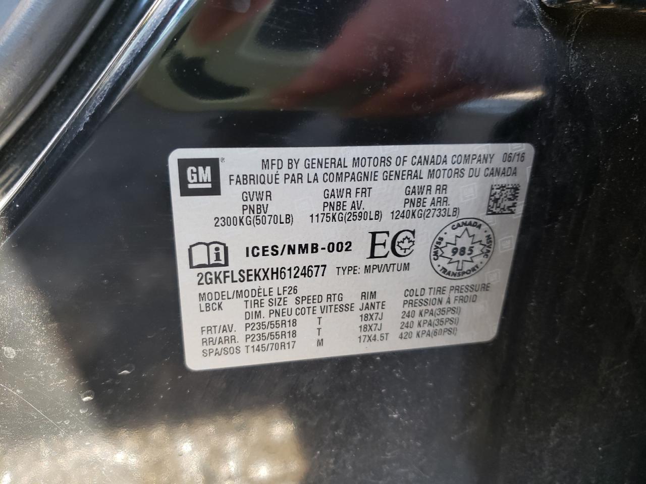 Photo 10 from auction – 2017 GMC TERRAIN SL with VIN 2GKFLSEKXH6124677