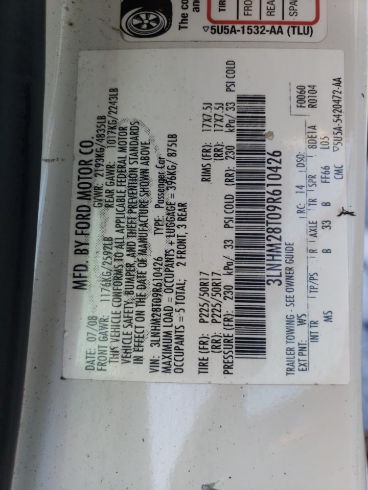 Photo 10 from auction – 2009 LINCOLN MKZ with VIN 3LNHM28T09R610426