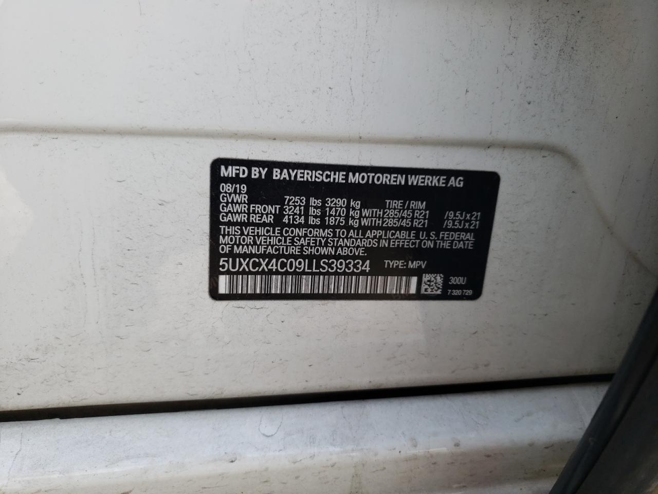 Photo 10 from auction – 2020 BMW X7 XDRIVE5 with VIN 5UXCX4C09LLS39334