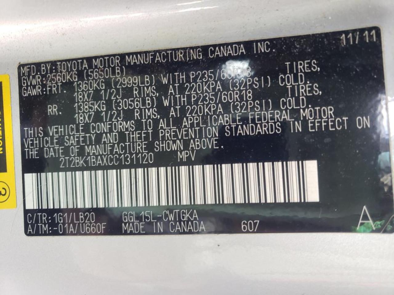 Photo 10 from auction – 2012 LEXUS RX 350 with VIN 2T2BK1BAXCC131120