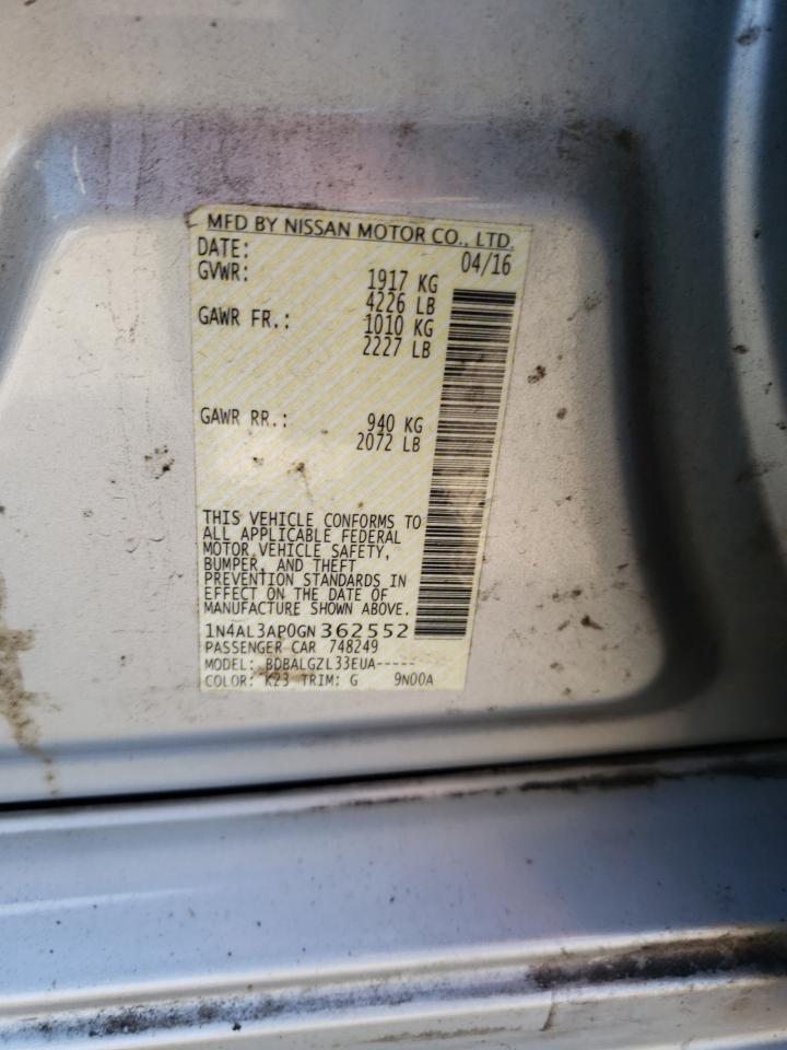 Photo 10 from auction – 2016 NISSAN ALTIMA 2.5 with VIN 1N4AL3AP0GN362552