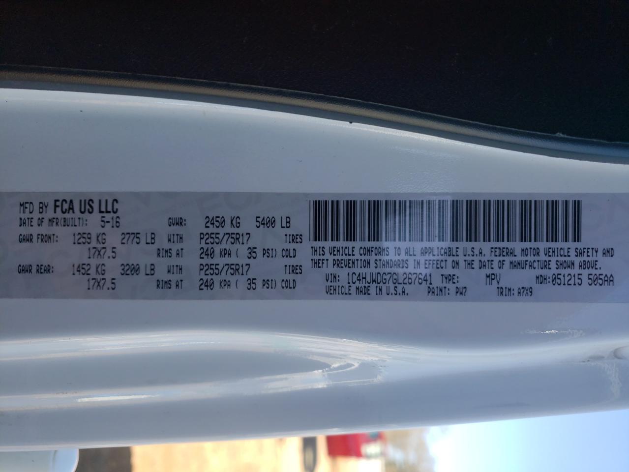 Photo 10 from auction – 2016 JEEP WRANGLER U with VIN 1C4HJWDG7GL267641