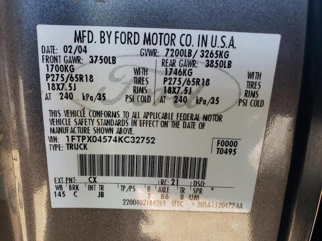 Photo 10 from auction – 2004 FORD F150 with VIN 1FTPX04574KC32752