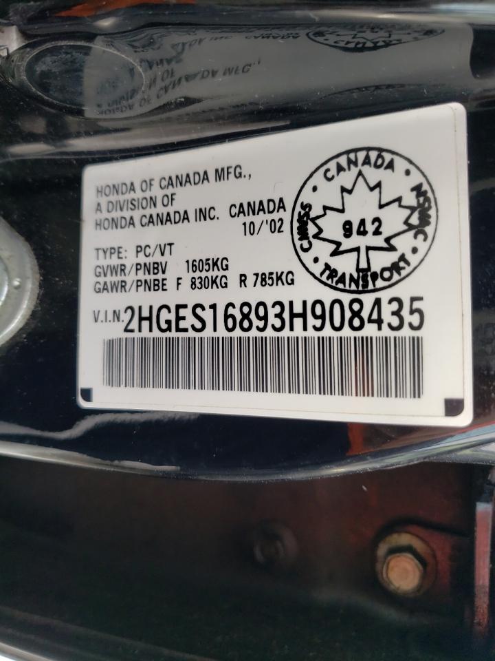 Photo 10 from auction – 2003 HONDA CIVIC LX with VIN 2HGES16893H908435