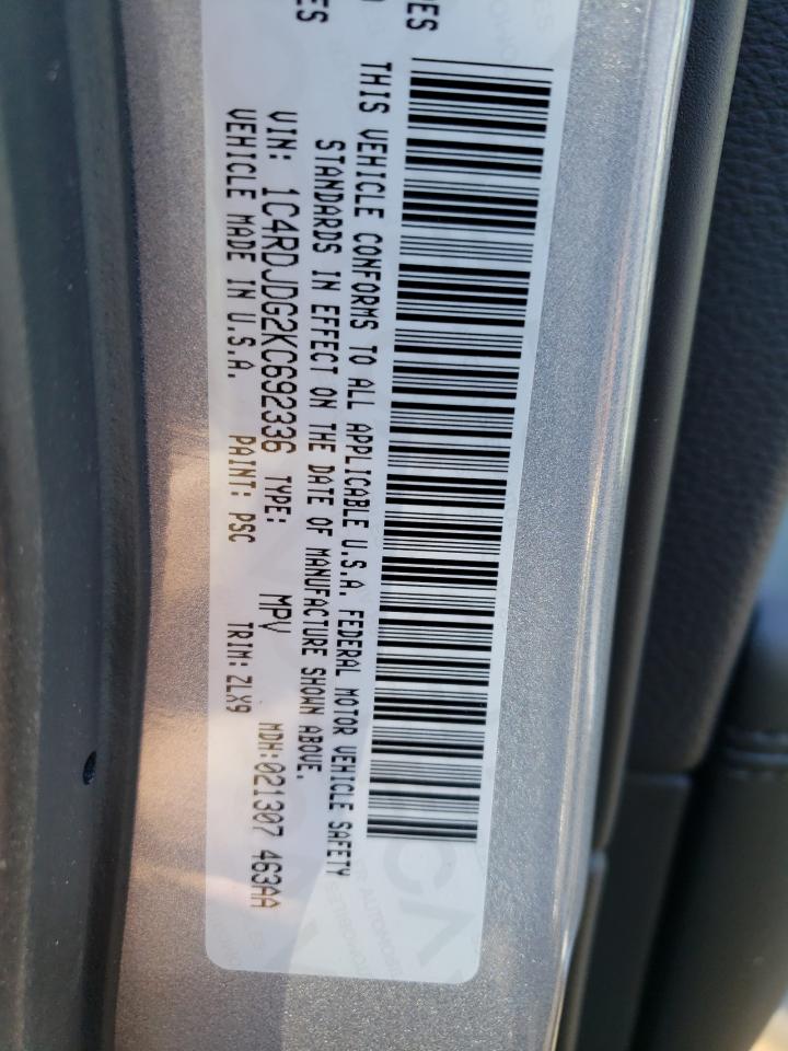 Photo 10 from auction – 2019 DODGE DURANGO GT with VIN 1C4RDJDG2KC692336
