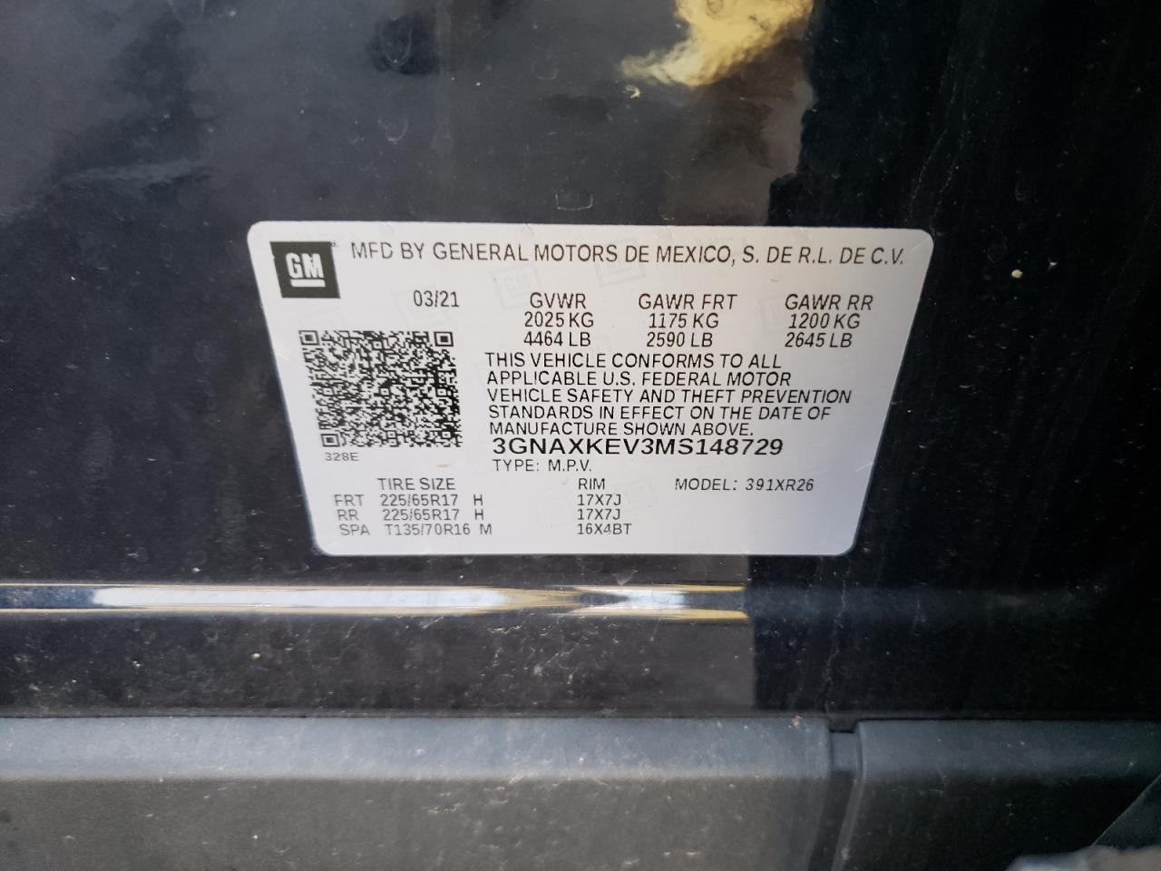 Photo 10 from auction – 2021 CHEVROLET EQUINOX LT with VIN 3GNAXKEV3MS148729