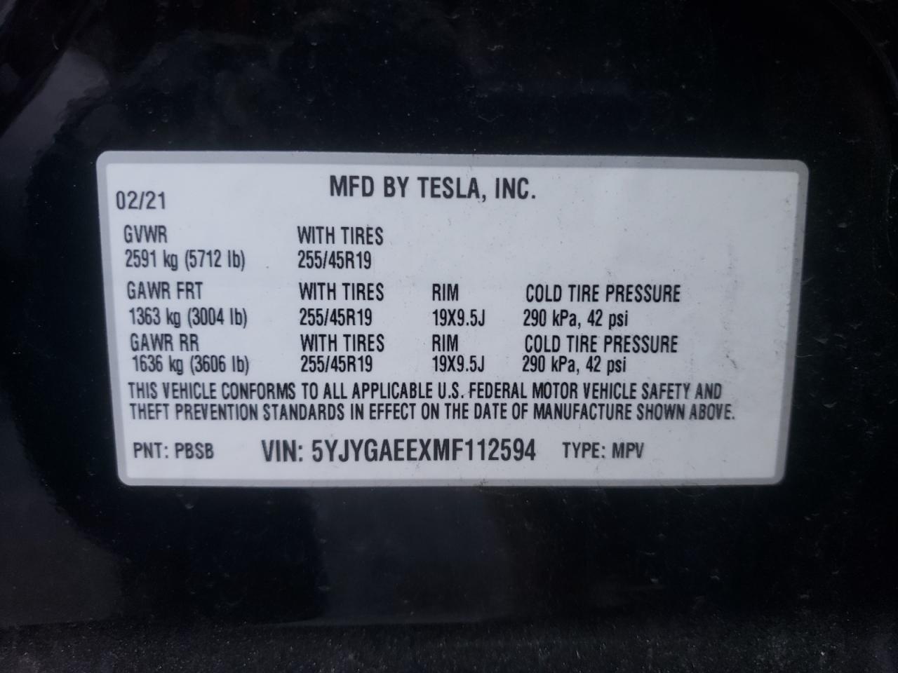 Photo 10 from auction – 2021 TESLA MODEL Y with VIN 5YJYGAEEXMF112594