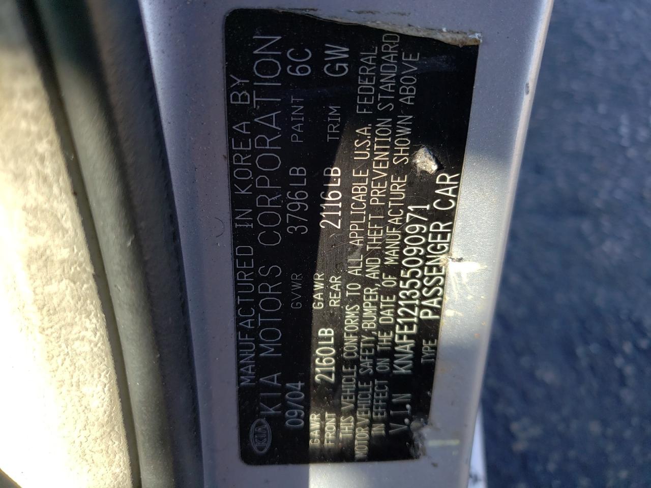 Photo 10 from auction – 2005 KIA SPECTRA LX with VIN KNAFE121355090971