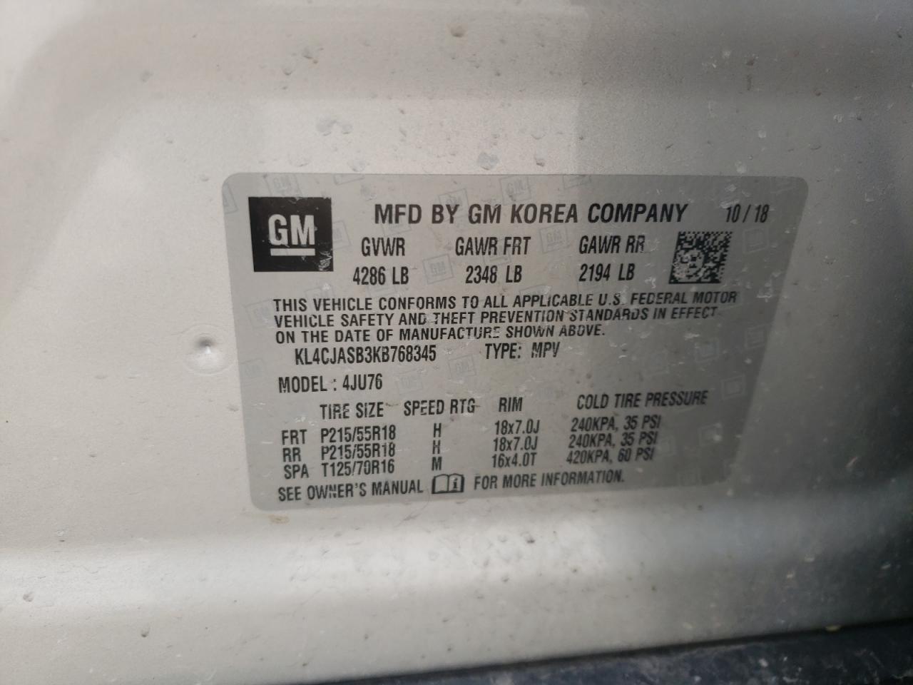Photo 10 from auction – 2019 BUICK ENCORE PRE with VIN KL4CJASB3KB768345