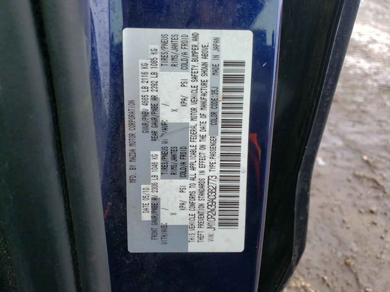 Photo 10 from auction – 2010 MAZDA 5 with VIN JM1CR2W39A0382773
