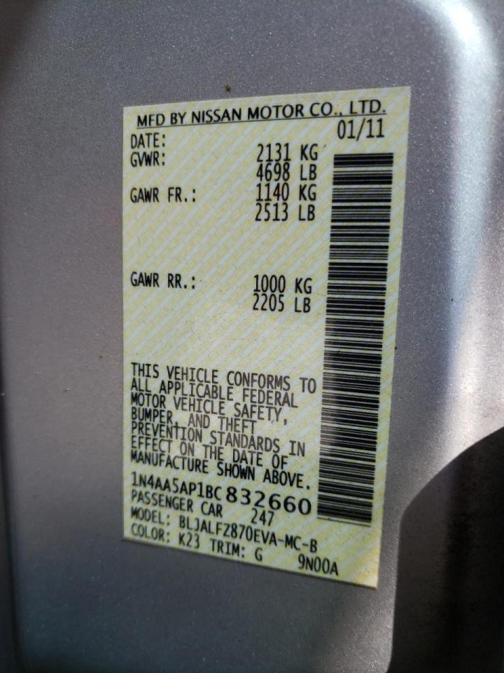 Photo 10 from auction – 2011 NISSAN MAXIMA S with VIN 1N4AA5AP1BC832660