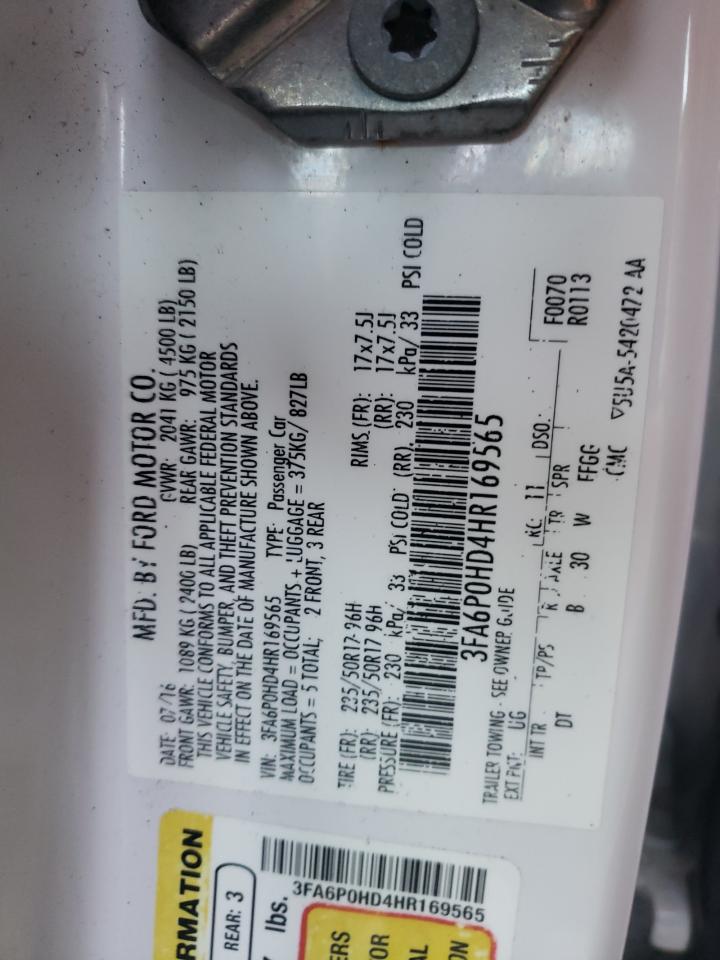 Photo 10 from auction – 2017 FORD FUSION SE with VIN 3FA6P0HD4HR169565