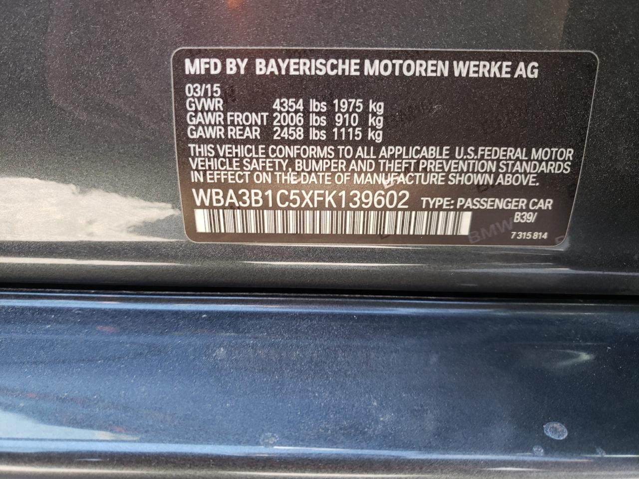 Photo 10 from auction – 2015 BMW 320 I with VIN WBA3B1C5XFK139602