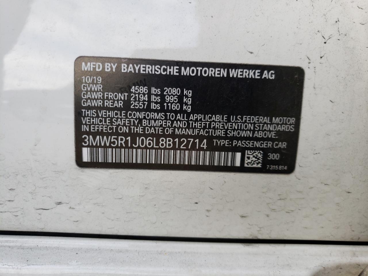 Photo 10 from auction – 2020 BMW 330I with VIN 3MW5R1J06L8B12714