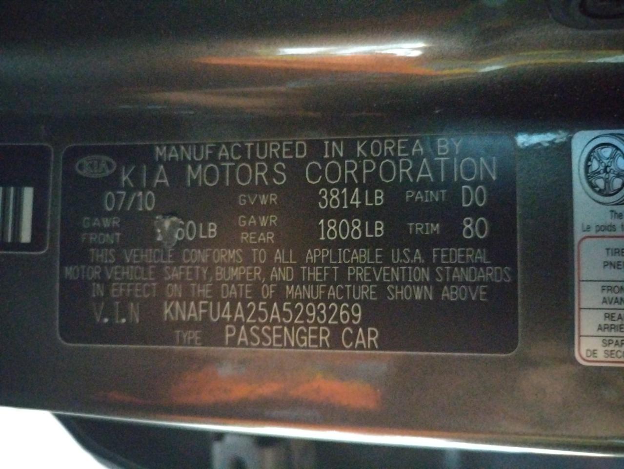 Photo 10 from auction – 2010 KIA FORTE EX with VIN KNAFU4A25A5293269