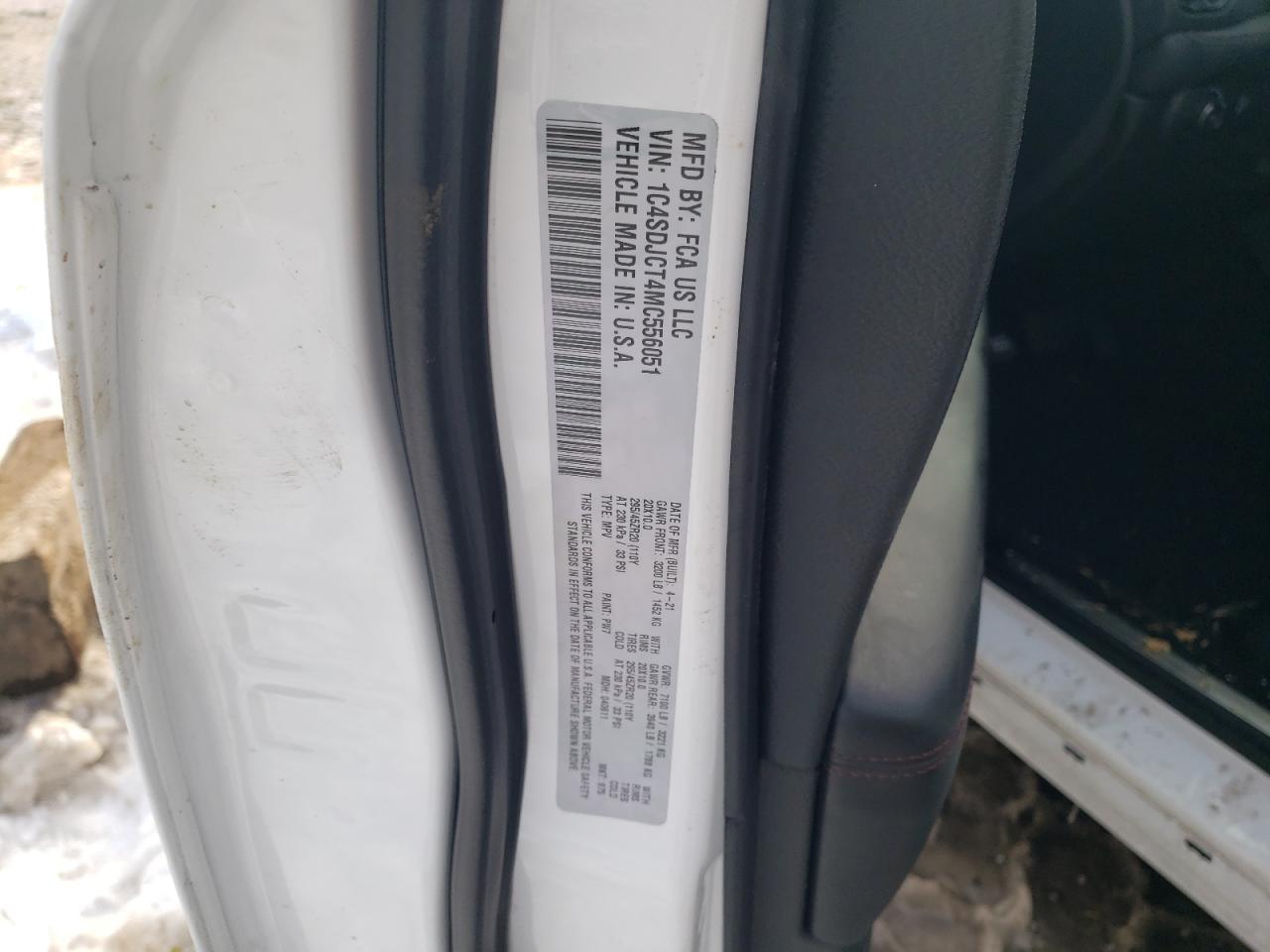 Photo 10 from auction – 2021 DODGE DURANGO R/ with VIN 1C4SDJCT4MC556051