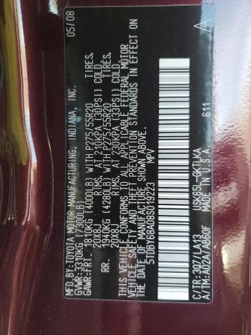 Photo 10 from auction – 2008 TOYOTA SEQUOIA LI with VIN 5TDBY68A08S019223