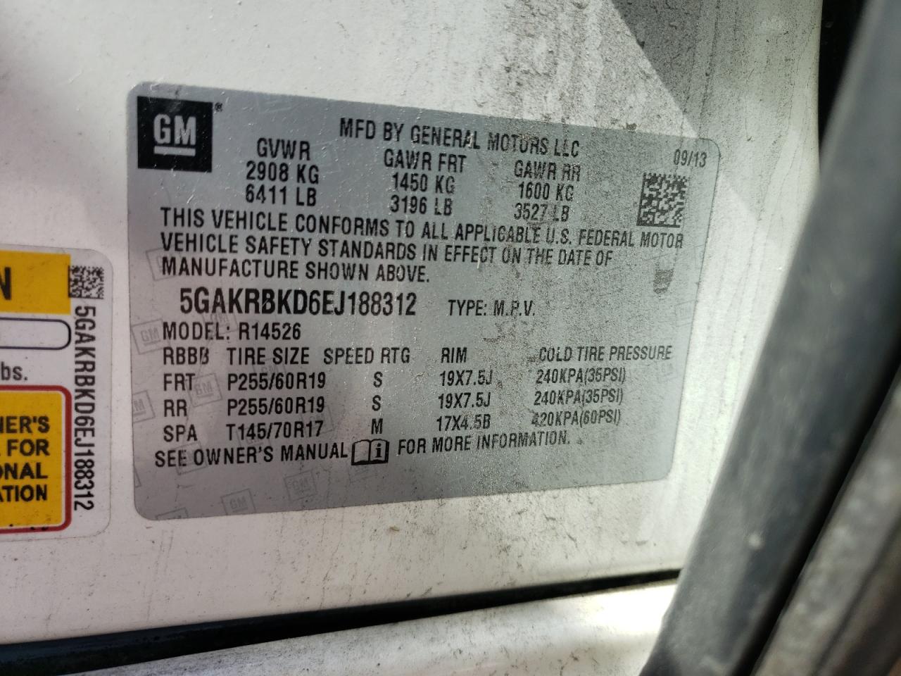 Photo 10 from auction – 2014 BUICK ENCLAVE with VIN 5GAKRBKD6EJ188312