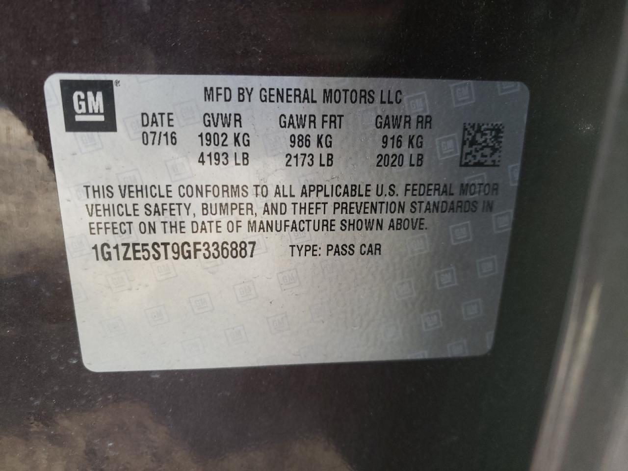 Photo 10 from auction – 2016 CHEVROLET MALIBU LT with VIN 1G1ZE5ST9GF336887