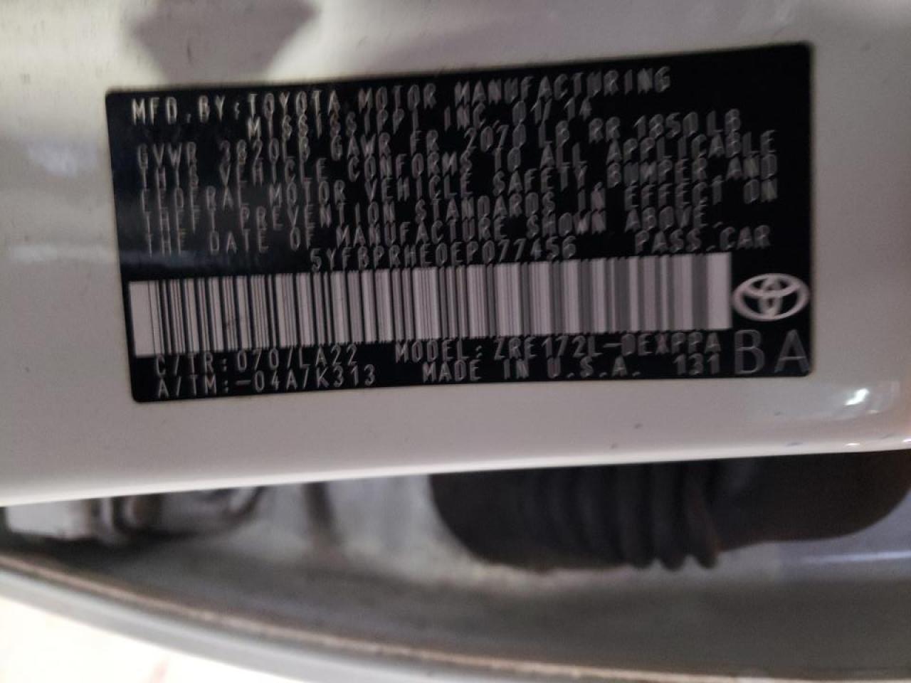 Photo 10 from auction – 2014 TOYOTA COROLLA EC with VIN 5YFBPRHE0EP077456