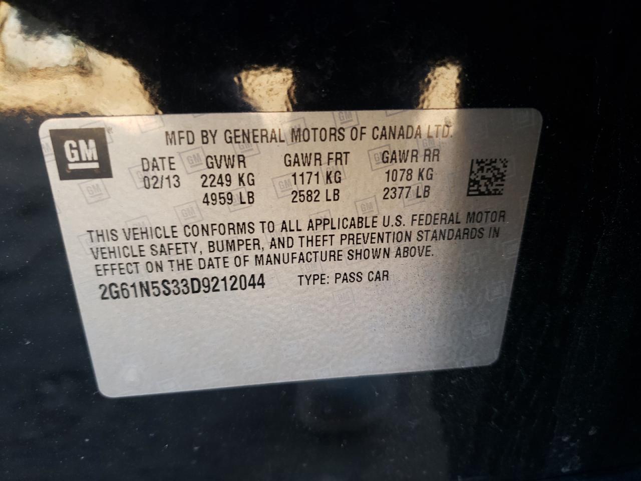 Photo 10 from auction – 2013 CADILLAC XTS with VIN 2G61N5S33D9212044