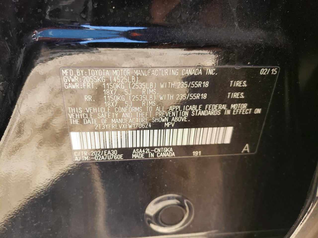 Photo 10 from auction – 2015 TOYOTA RAV4 LIMIT with VIN 2T3YFREVXFW170624