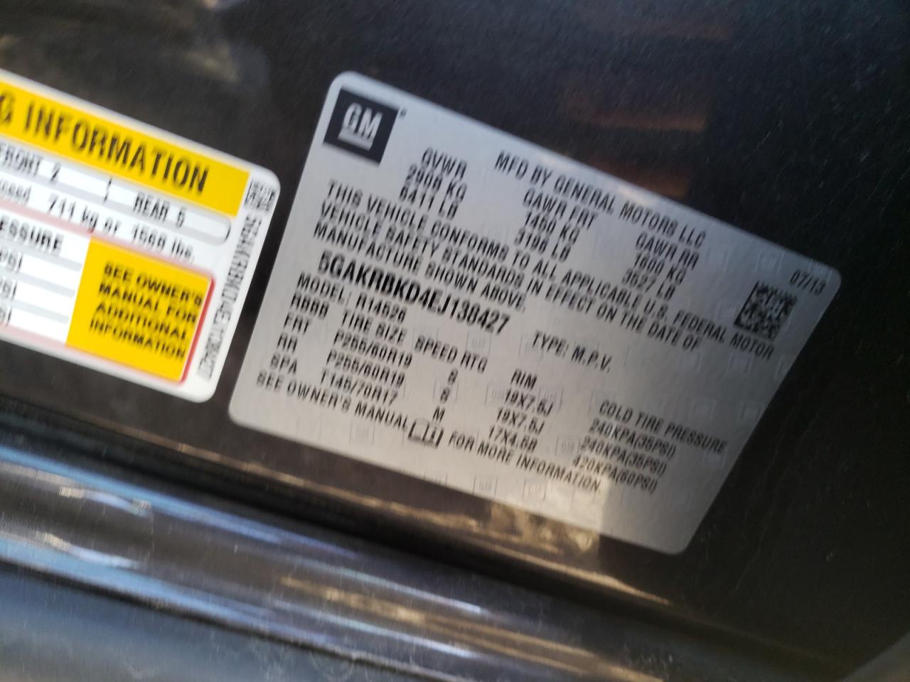 Photo 10 from auction – 2014 BUICK ENCLAVE with VIN 5GAKRBKD4EJ138427
