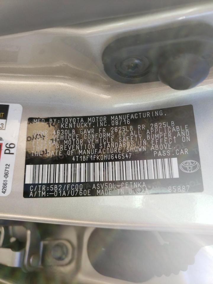 Photo 10 from auction – 2017 TOYOTA CAMRY LE with VIN 4T1BF1FK0HU646547