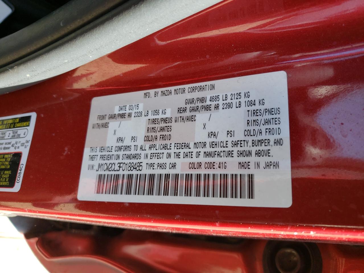 Photo 10 from auction – 2015 MAZDA 5 TOURING with VIN JM1CW2CL3F0188485