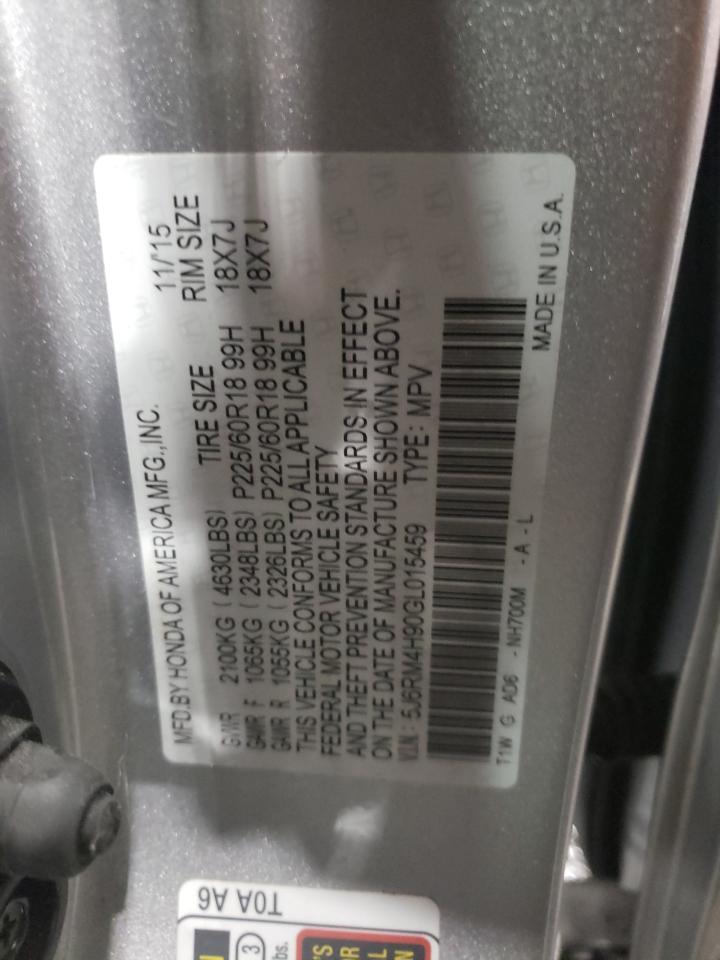 Photo 10 from auction – 2016 HONDA CR-V TOURI with VIN 5J6RM4H90GL015459