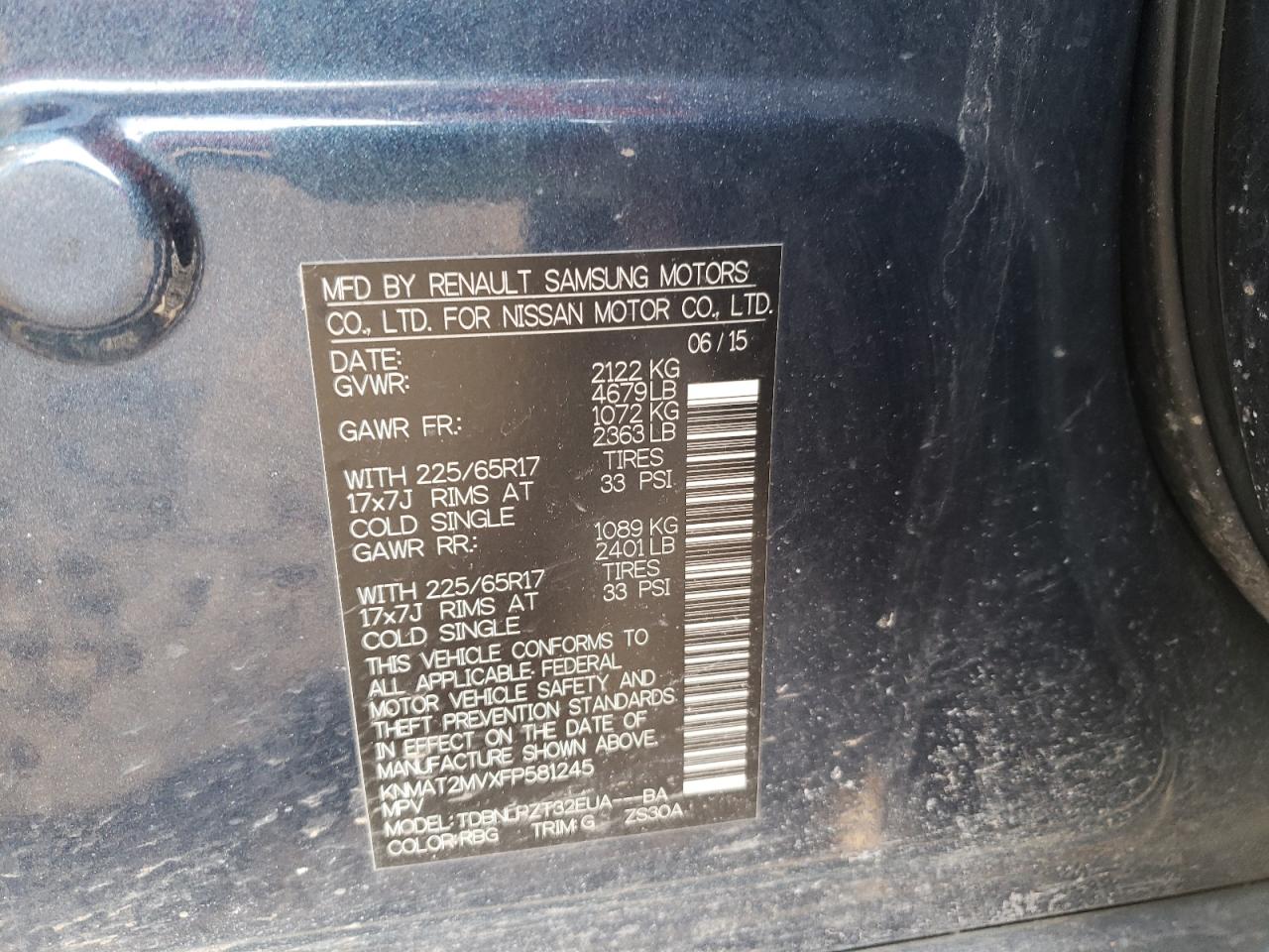 Photo 10 from auction – 2015 NISSAN ROGUE S with VIN KNMAT2MVXFP581245