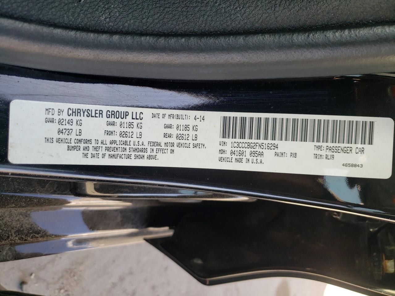 Photo 10 from auction – 2015 CHRYSLER 200 S with VIN 1C3CCCBG2FN516294
