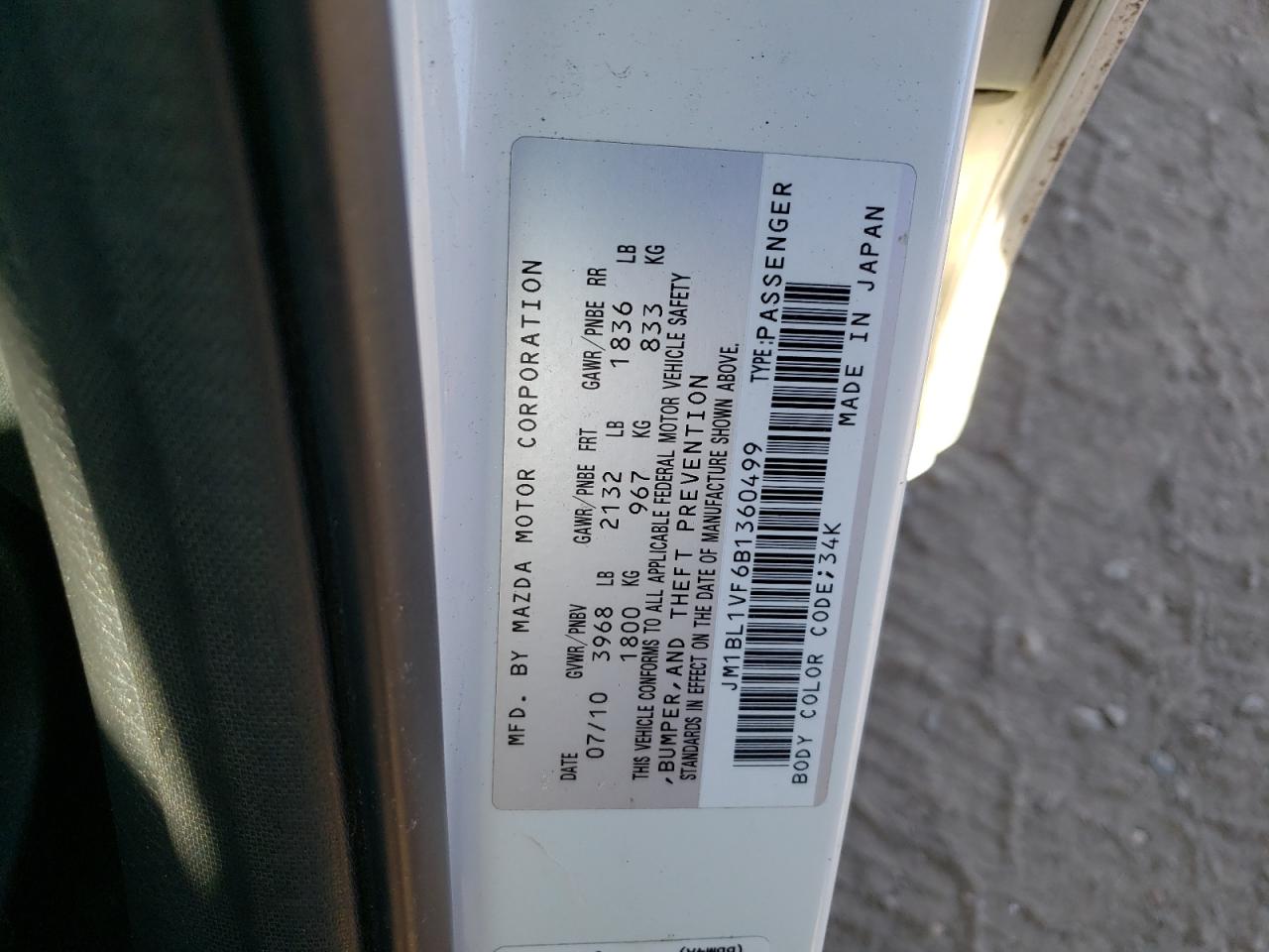 Photo 10 from auction – 2011 MAZDA 3 I with VIN JM1BL1VF6B1360499