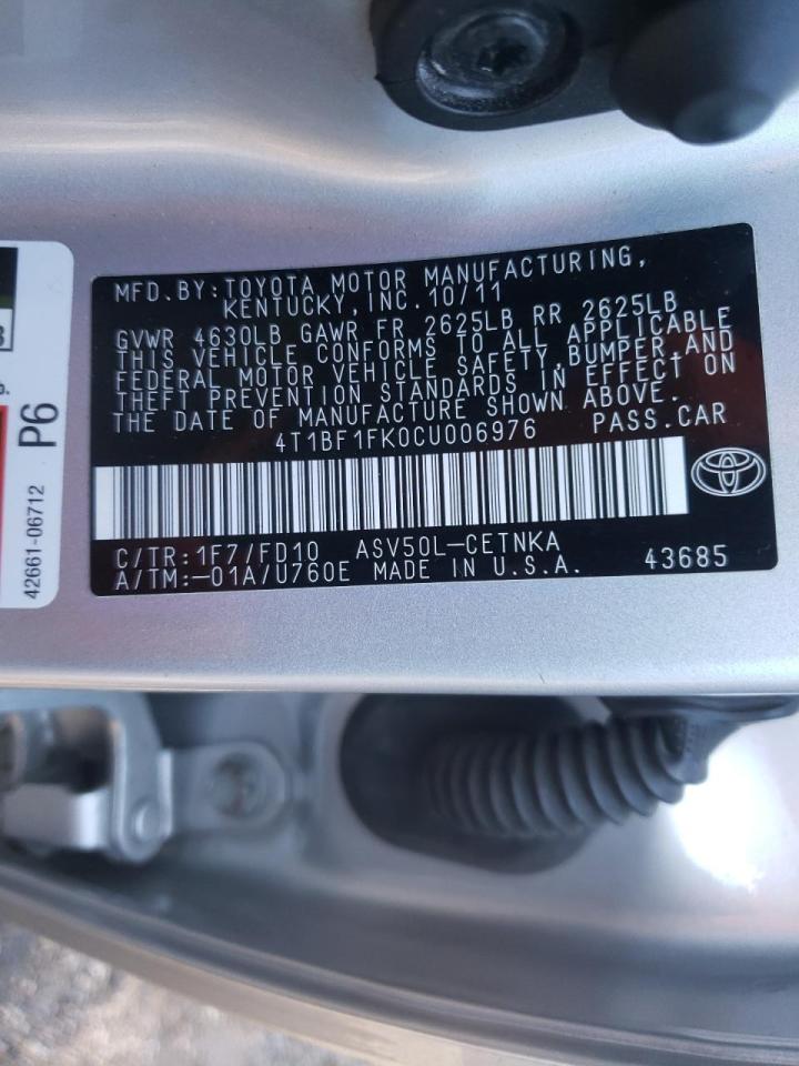 Photo 10 from auction – 2012 TOYOTA CAMRY BASE with VIN 4T1BF1FK0CU006976