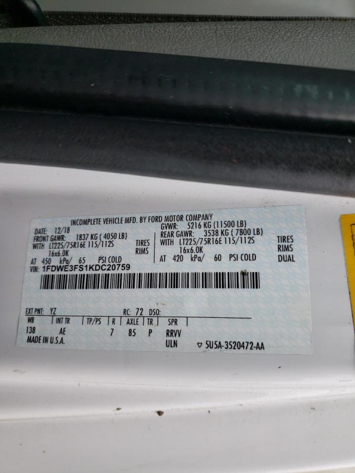 Photo 10 from auction – 2019 FORD ECONOLINE with VIN 1FDWE3FS1KDC20759