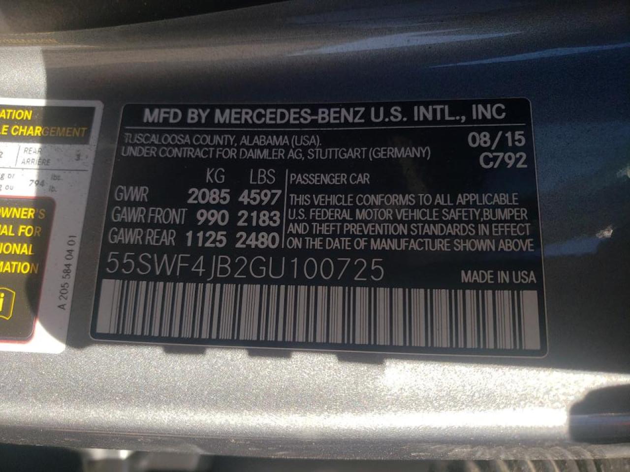 Photo 10 from auction – 2016 MERCEDES-BENZ C 300 with VIN 55SWF4JB2GU100725