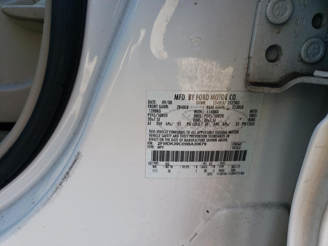 Photo 10 from auction – 2009 FORD EDGE LIMIT with VIN 2FMDK39C09BA30679