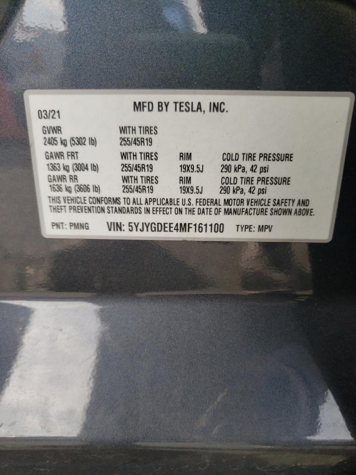 Photo 10 from auction – 2021 TESLA MODEL Y with VIN 5YJYGDEE4MF161100
