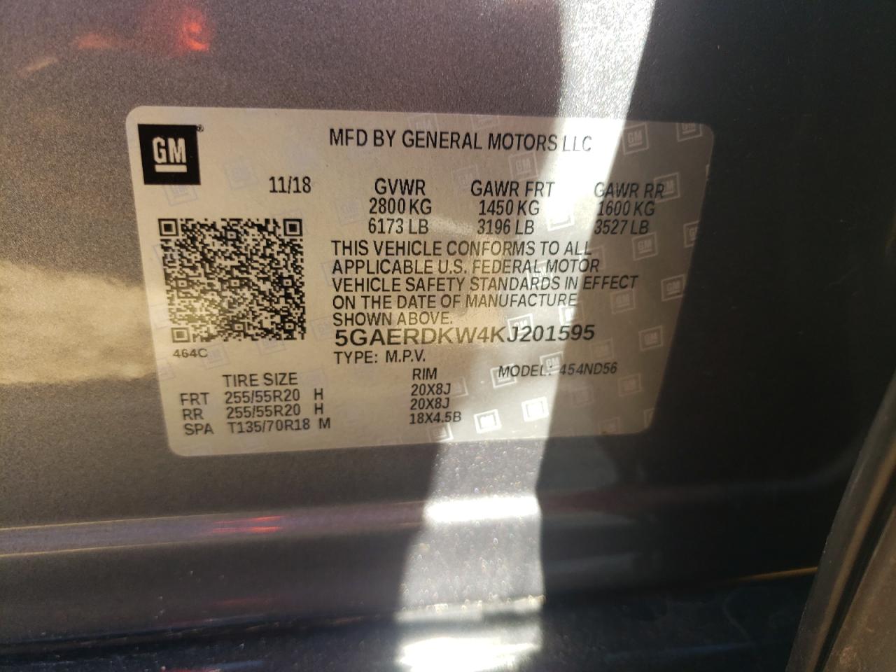 Photo 10 from auction – 2019 BUICK ENCLAVE AV with VIN 5GAERDKW4KJ201595