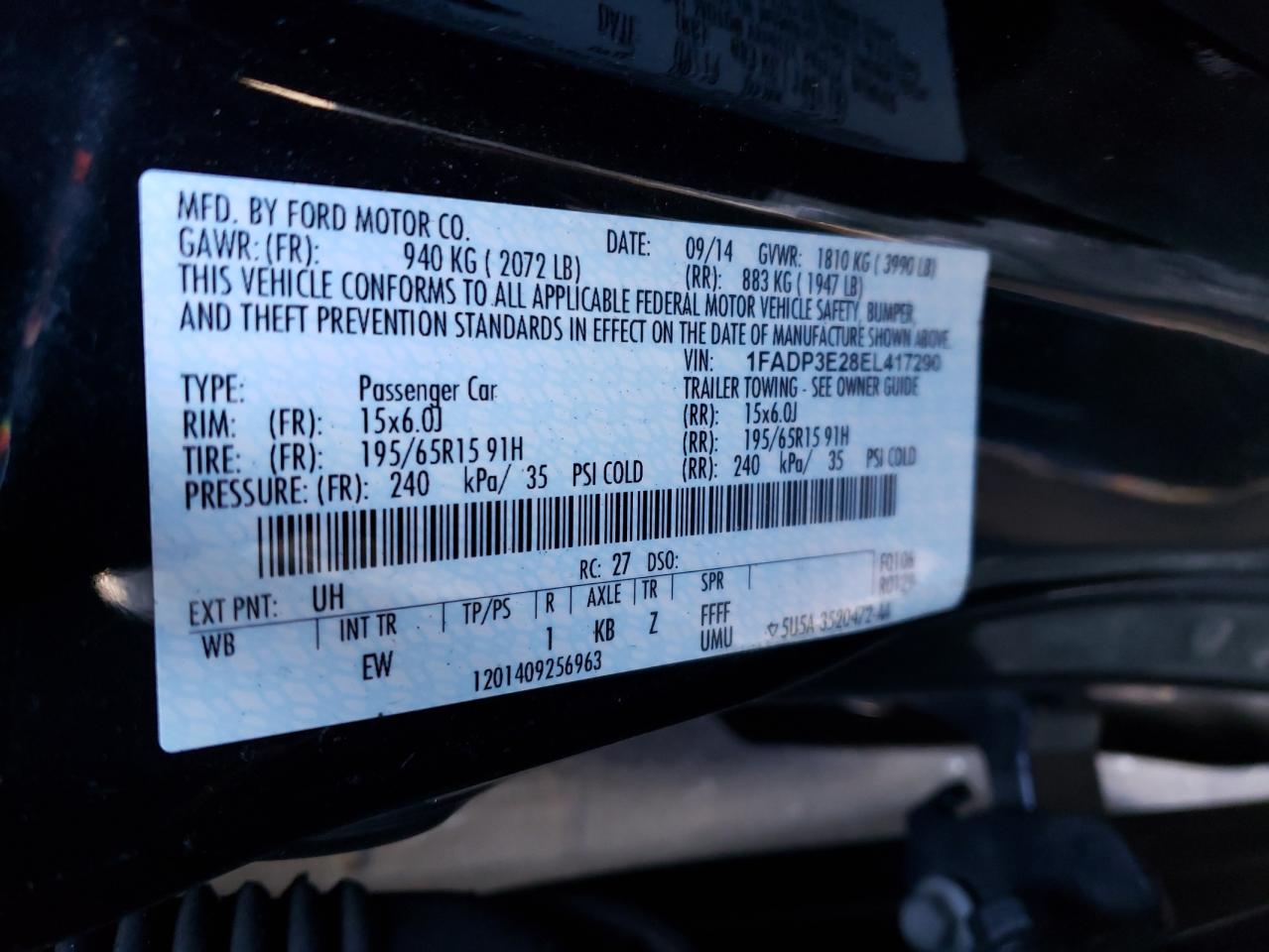Photo 10 from auction – 2014 FORD FOCUS with VIN 1FADP3E28EL417290
