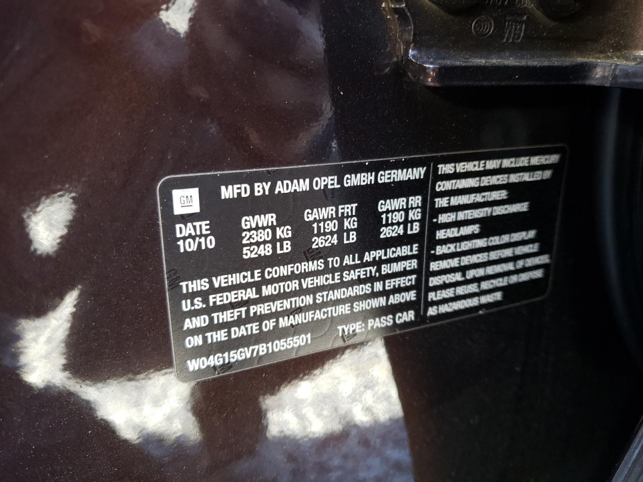 Photo 10 from auction – 2011 BUICK REGAL CXL with VIN W04G15GV7B1055501